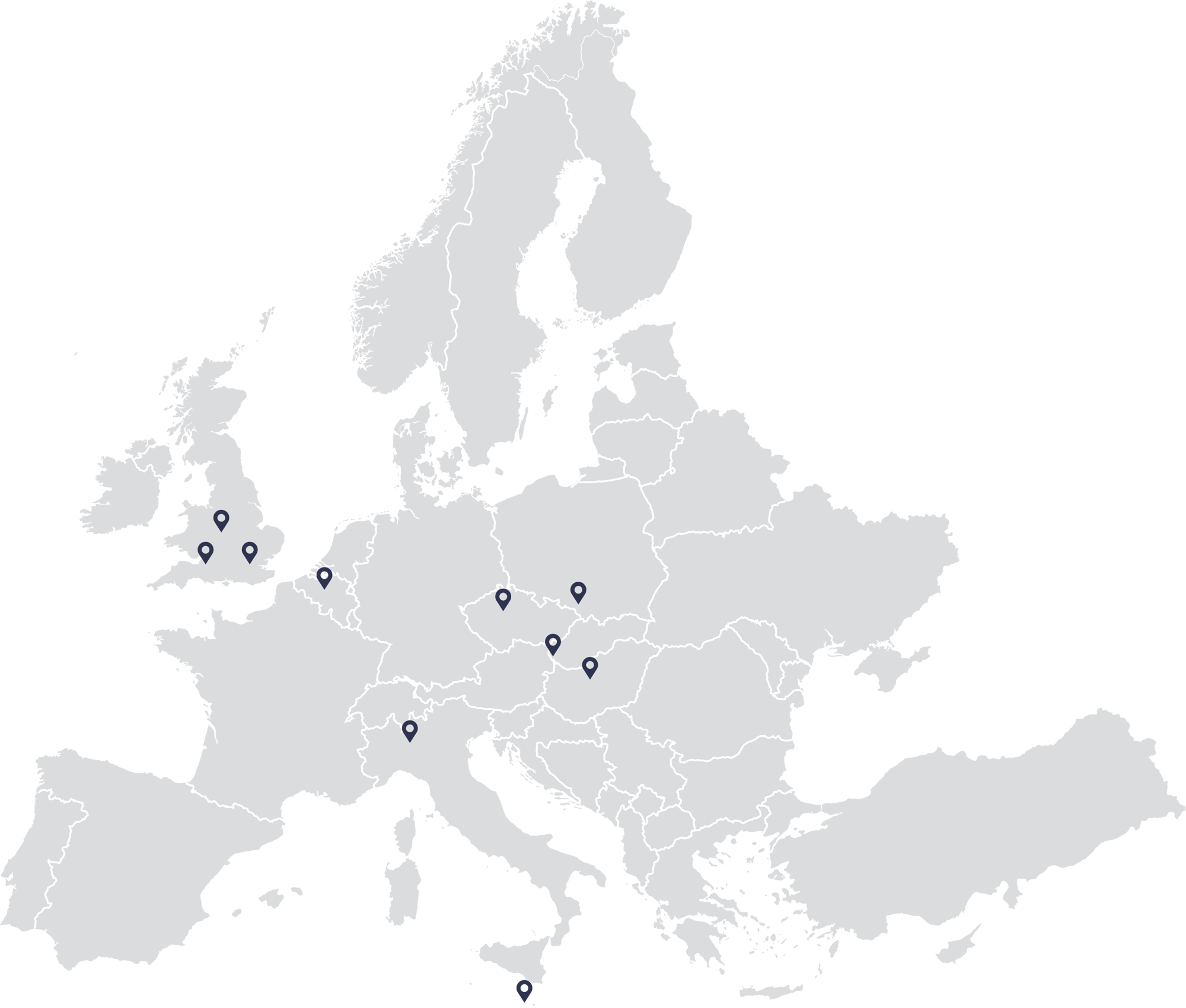 Fortegra EU Map with locations_gray_web 2024_v2
