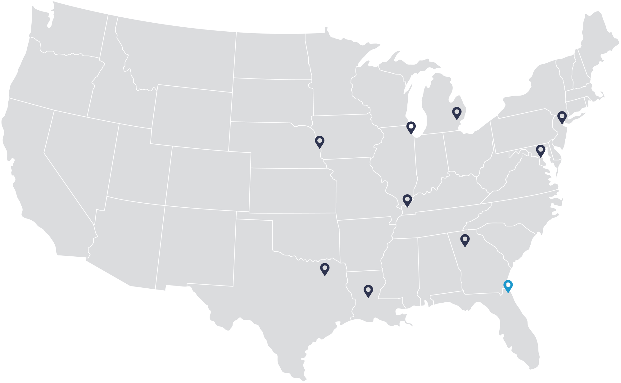 US Map Fortegra Locations_gray_web 2024_v2
